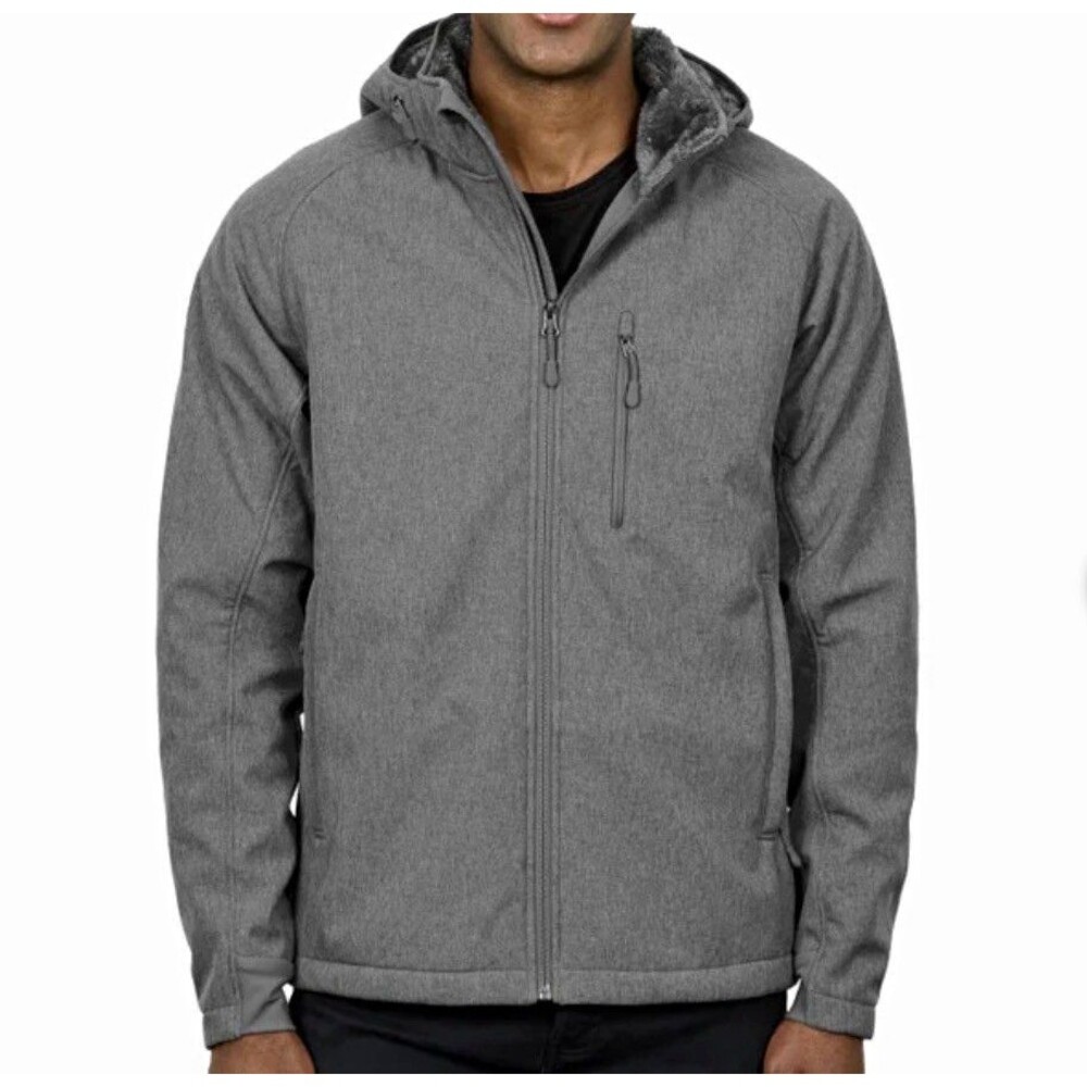 NWT Kirkland Signature Men's Hooded Softshell Jacket Gray Fleece Lined Size M